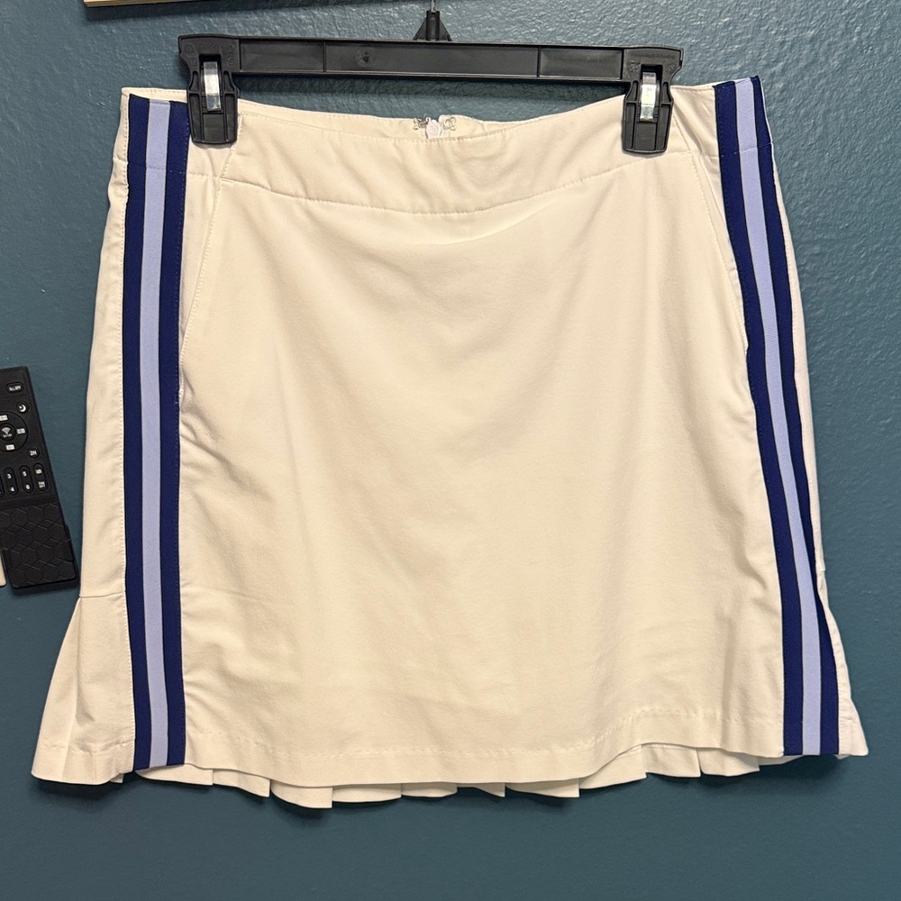 Lady Hagen White Golf Skirt with Navy and Lavender Stripes